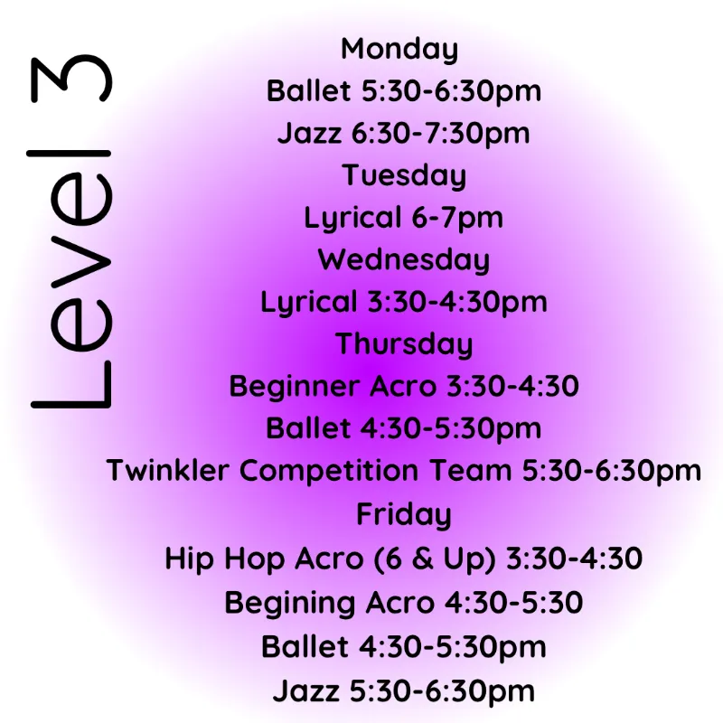 Level 3 - Ages 5 and up class schedule & details