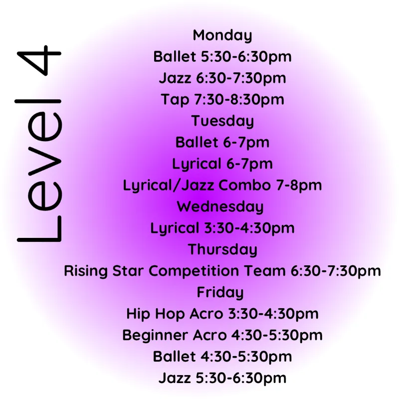 Level 4 - Ages 5 and up class schedule & details