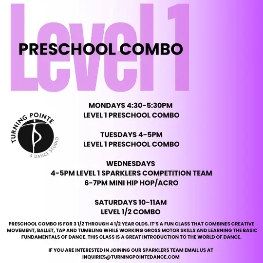 Level 1 - Preschool Combo Class Schedule & Details