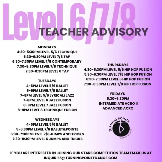 Level 6/7/8 - Teacher Advisory class schedule & details